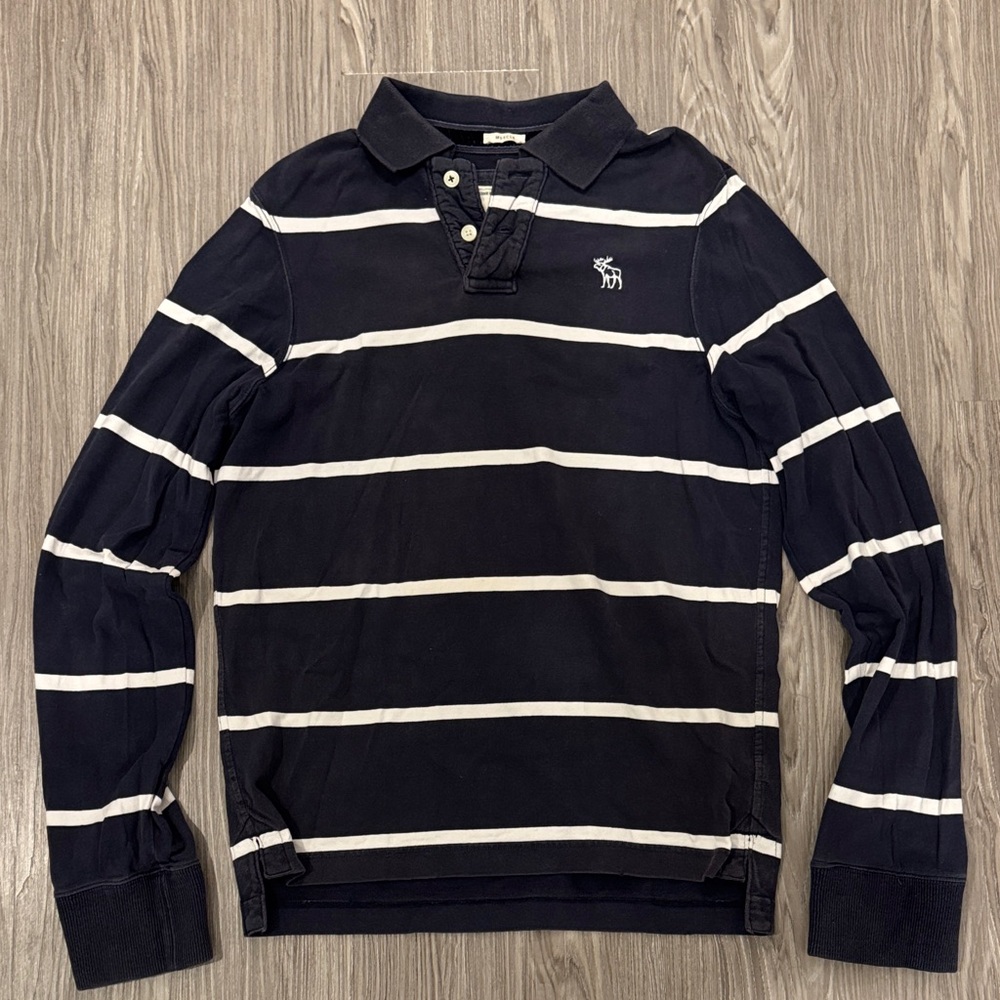 Abercrombie & Fitch Dark Blue Polo with White Stripes